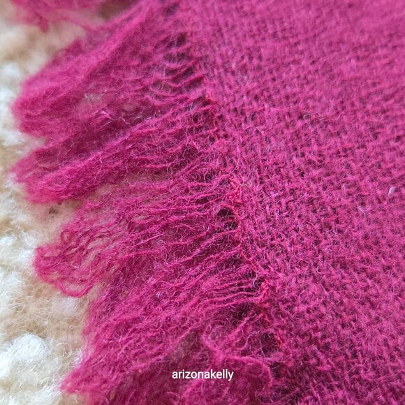 Oversized Wool (wool/cashmere?) Woven Scarf Burgundy - Picture 7 of 8